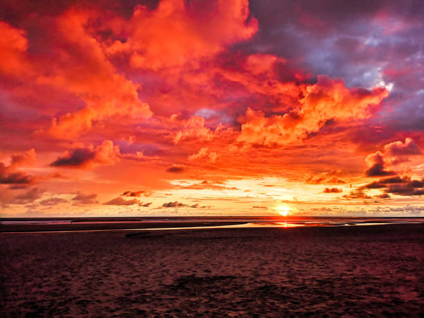istock Beautiful sky colorful sunset on the beach 1161735192