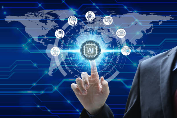 istock Businessman hand touching virtual screen Artificial Intelligence technology icon over the Network connection, Artificial Intelligence Technology Concept. 1161736411