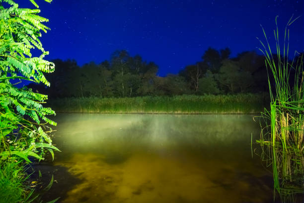 istock summer night landscape, quiet river in a fog at the night 1161736596