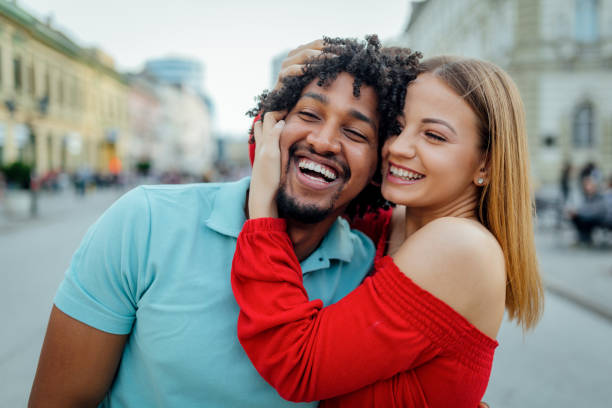 The best friends hug The best friends hug, mixed race people black man white woman couple stock pictures, royalty-free photos & images
