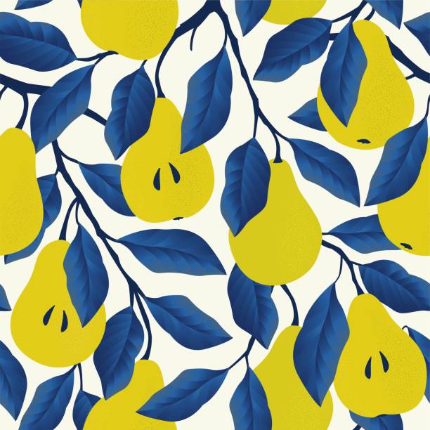 Seamless pattern with yellow pear. Fruit background. Vector print for fabric and wallpaper. vector art illustration
