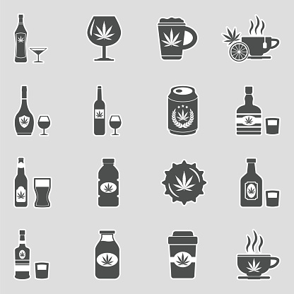 istock Marijuana Beverages Icons. Sticker Design. Vector Illustration. 1161743734