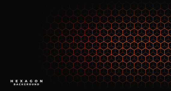 black background with orange hexagonal pattern