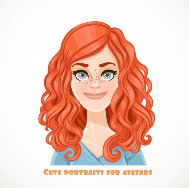 słodkie kręcone rudowłosy portret młodej kobiety dla awatara odizolowanego na białym tle - long hair red hair women men stock illustrations