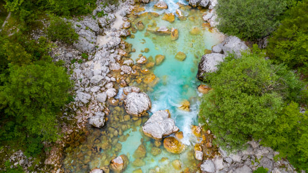 istock Slovenia, soca river, aerial view 1161754610