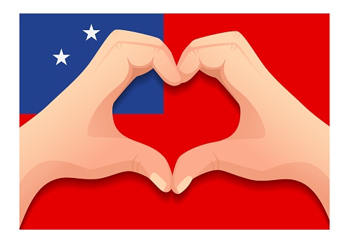 Samoa flag and hand heart shape. Patriotic background. National flag of Samoa vector illustration