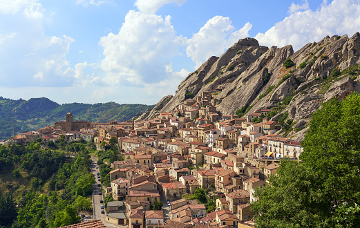 View of Pietrapertosa a village constructed on rock.