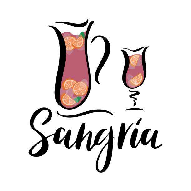 bildbanksillustrationer, clip art samt tecknat material och ikoner med vektor illustration av tillbringare och glas spansk vin dryck sangria. - sangria