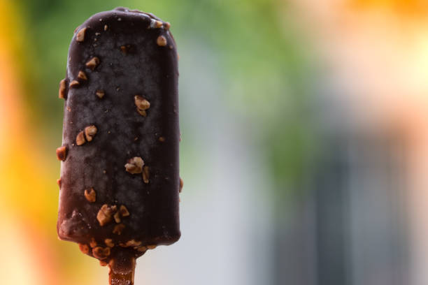 istock Ice cream chocolate bar on blur background. Close up 1161762788