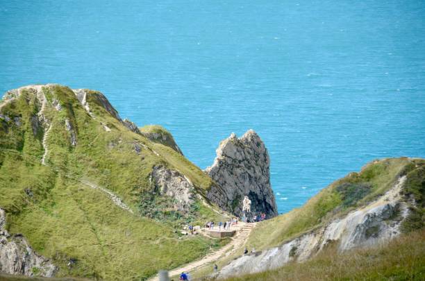 더들 도어, 도싯 - coastline dorset footpath durdle door 뉴스 사진 이미지