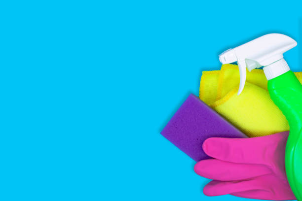 istock Colorful cleaning set for different surfaces in kitchen, bathroom and other rooms. 1161765626