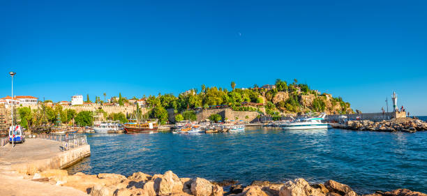 Panoramic view of old harbor and downtown called Marina in Antalya, Turkey