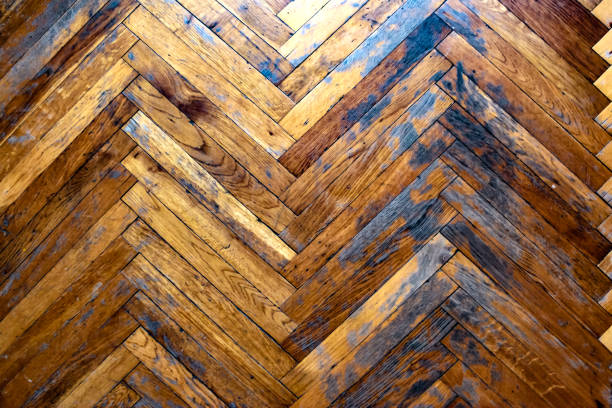 istock Old shabby parquet floor. Top view. Vintage 1161766686