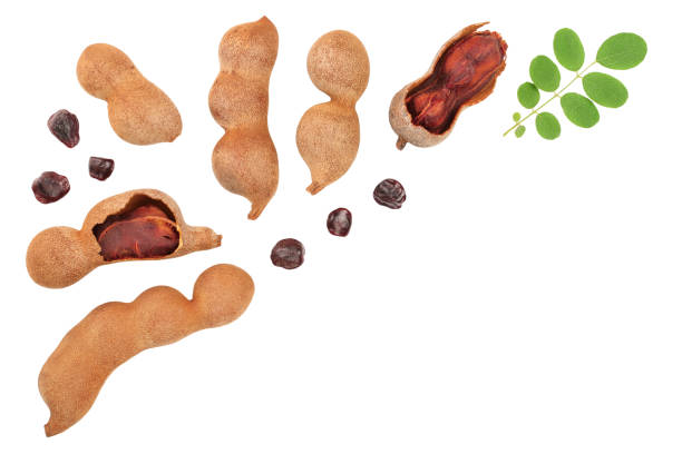 istock Tamarind fruit with leaf and seed isolated on white background with copy space for your text. Top view. Flat lay 1161768347