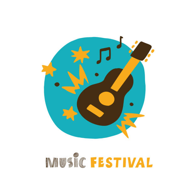 ilustrações de stock, clip art, desenhos animados e ícones de hand drawn illustration of guitar and sounds. music festival idea. vector. - animated cartoon music teens arts and entertainment