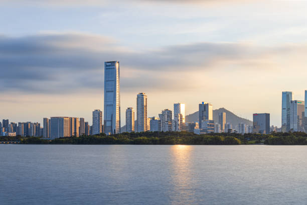 istock Shenzhen Houhai skyline at dusk 1161771658