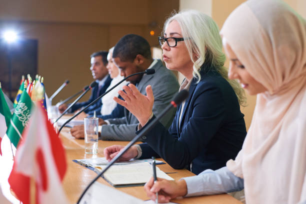 istock Female politician talking 1161771914