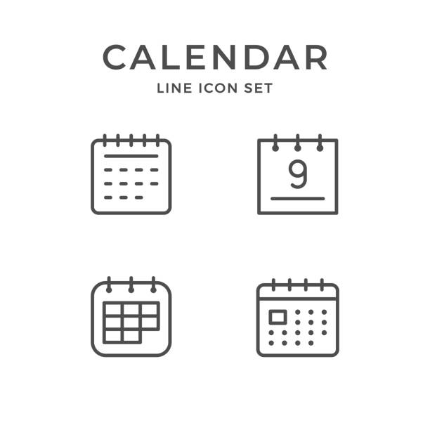 набор линейных значков календаря - calendar stock illustrations