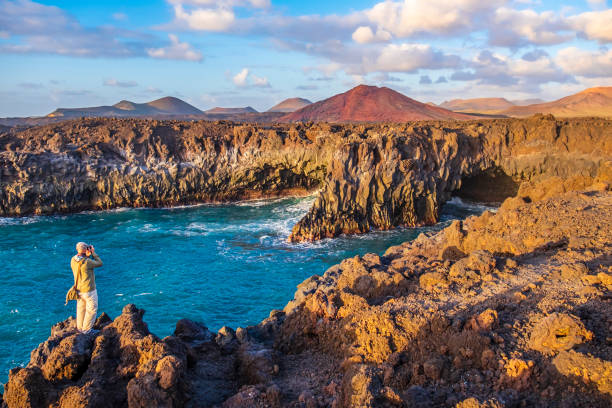 Lanzarote, Canary Islands: Los Hervideros, Los Volcanes Natural Park stock photo