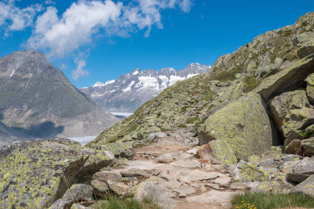 istock Panorama of mountains scene, walk through the great Aletsch Glacier 1161775205