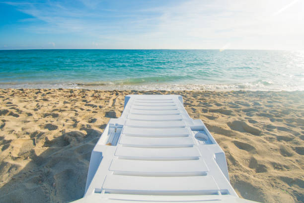 Perfect destinations. Beach chair in Varadero beach, Cuba. stock photo