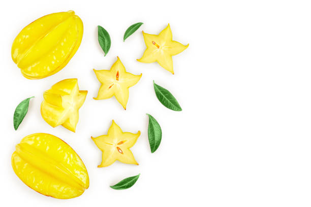 istock Carambola or star-fruit isolated on white background with copy space for your text. Top view. Flat lay 1161777654