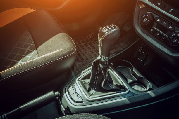istock Manual gearbox handle in the modern car. Manual gear shifter 1161779993