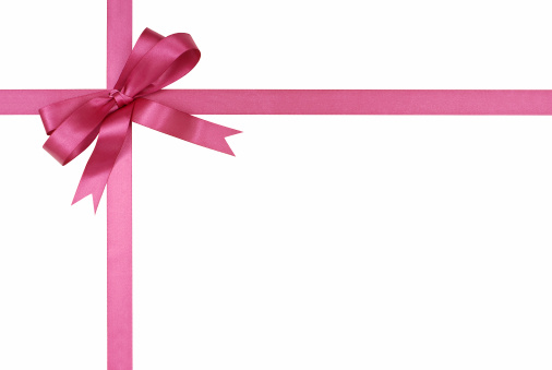 Hand tied gift ribbon and bow in fuchsia pink satin.  Alternative version of this ribbon shown below: