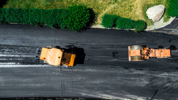 istock Aerial view on the new asphalt road under construction 1161782114