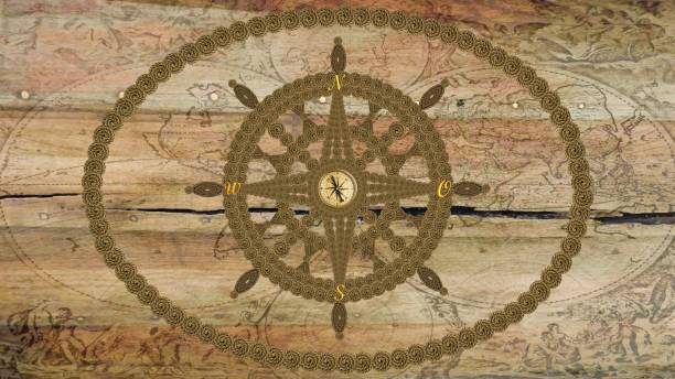 istock Compass anchor steering wheel on wood 1161782780