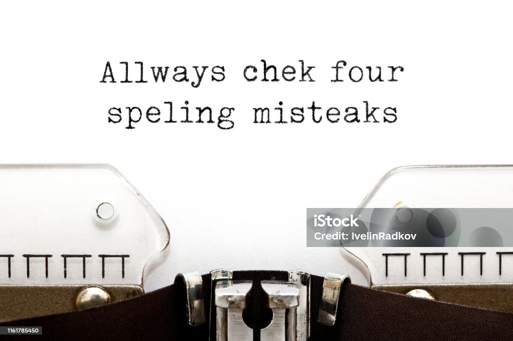 Always Check For Spelling Mistakes Typewriter Concept Text with errors Always Check For Spelling Mistakes typed on vintage typewriter with copy space. Spelling - Education Stock Photo