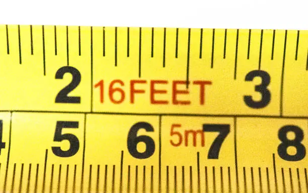 Close up of part of a yellow metallic tape measure
