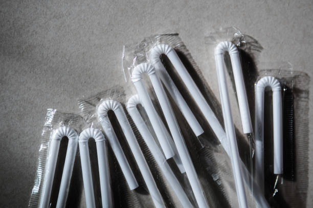 istock Flexible drinking straws in transparent plastic packaging usually come with UHT milk packaging 1161792822
