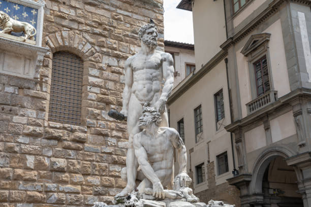 closeup view of marble sculpture hercules and cacus by bartolommeo bandinelli - cacus imagens e fotografias de stock