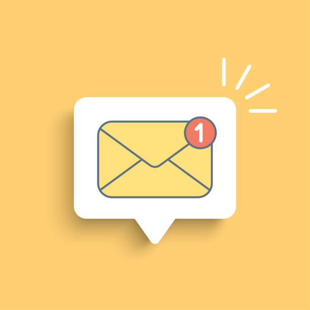 ilustraciones, imágenes clip art, dibujos animados e iconos de stock de notificación por correo sobre burbuja blanca - sending mail