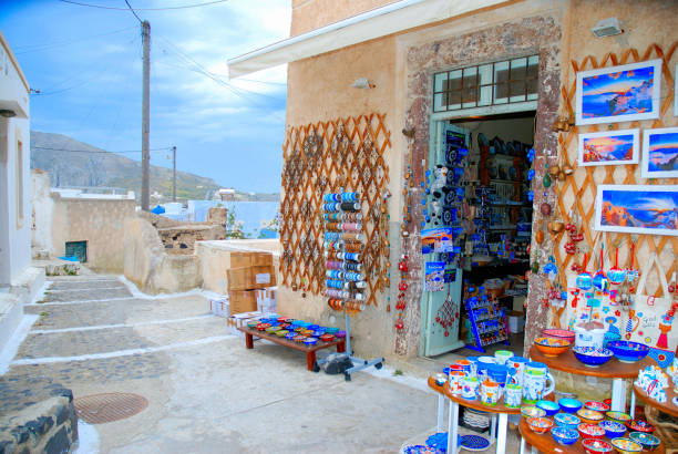 A typical souvenir/gift shop that you can find all over the Greek island of Santorini.  Millions of tourists visit Santorini each year, but only about 15,000 people actually live on this picturesque island.