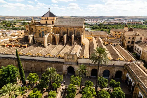 Photo of View of Mezquita, Catedral de Cordoba, from the Bell tower, the former Minaret of the Moorish mosque. Cordoba, Andalucia, South of Spain. The cathedral is a UNESCO world heritage site.