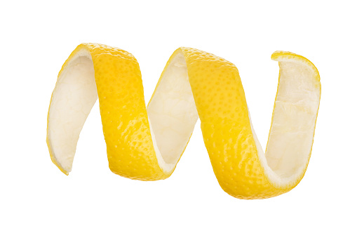 Lemon peel isolated on white background without a shadow. Healthy food,