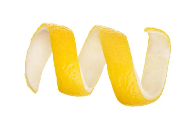 Lemon peel isolated on white background without a shadow. Healthy food,