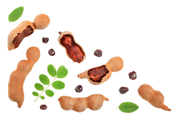 istock Tamarind fruit with leaf and seed isolated on white background with copy space for your text. Top view. Flat lay 1161803661