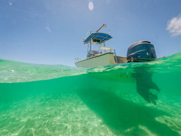 Split-Shot of a Boat Floating in the Water