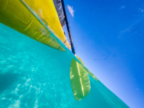 Split-Shot of Kayak Paddling in Clear Blue Waters