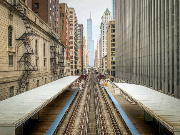 istock Train Tracks and Cityscape in Chicago 1161807509