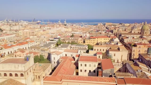 drone aerial view of old famous destination town Palermo is located in the northwest of the island of Sicily
