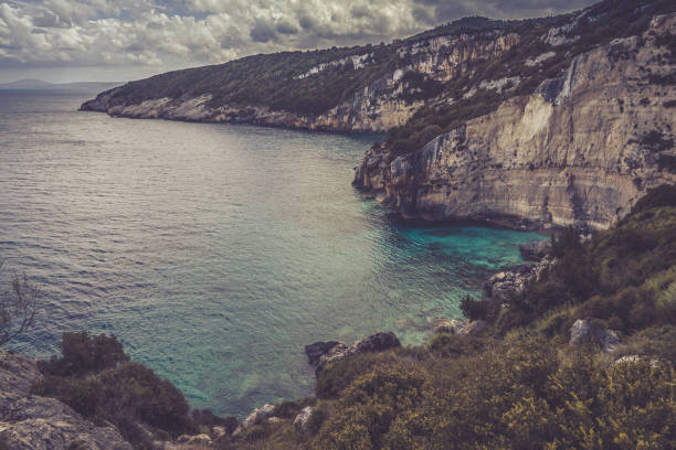 View of the Cliffs near Skinari Cape in summer on Zante Island, Greece