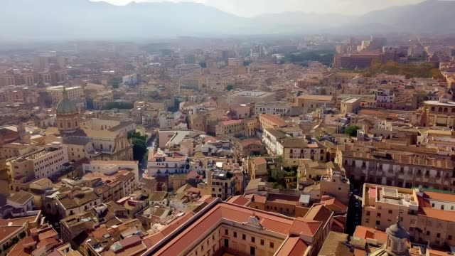 drone aerial view of old famous destination town Palermo is located in the northwest of the island of Sicily