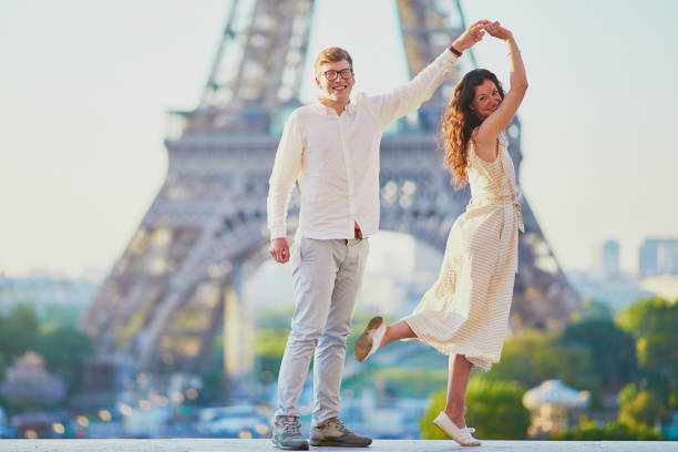 istock Happy romantic couple in Paris, near the Eiffel tower 1161811495