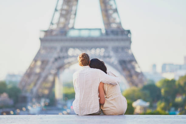 istock Happy romantic couple in Paris, near the Eiffel tower 1161811502