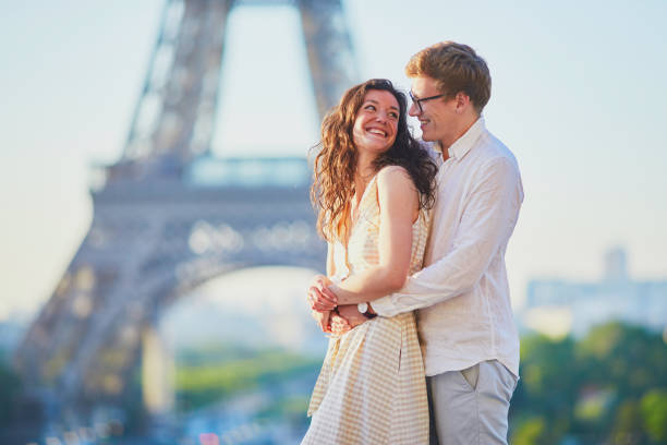 istock Happy romantic couple in Paris, near the Eiffel tower 1161811506