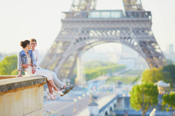 istock Happy romantic couple in Paris, near the Eiffel tower 1161811533